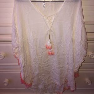 White with pink beach cover up